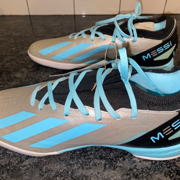 Adidas X Crazyfast Messi.3 Mens Indoor Soccer Sneakers Silver & Blue Size 11 - Picture 4 of 9